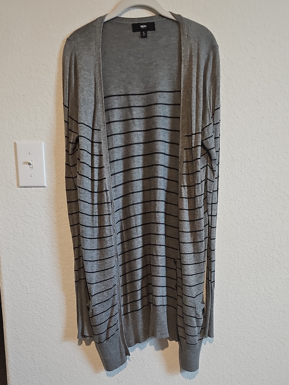Willi Smith Gray Open-Front Lightweight Striped Cardigan